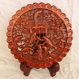 實木雕刻桌上擺件工藝品圓形福字香樟木中式裝飾品